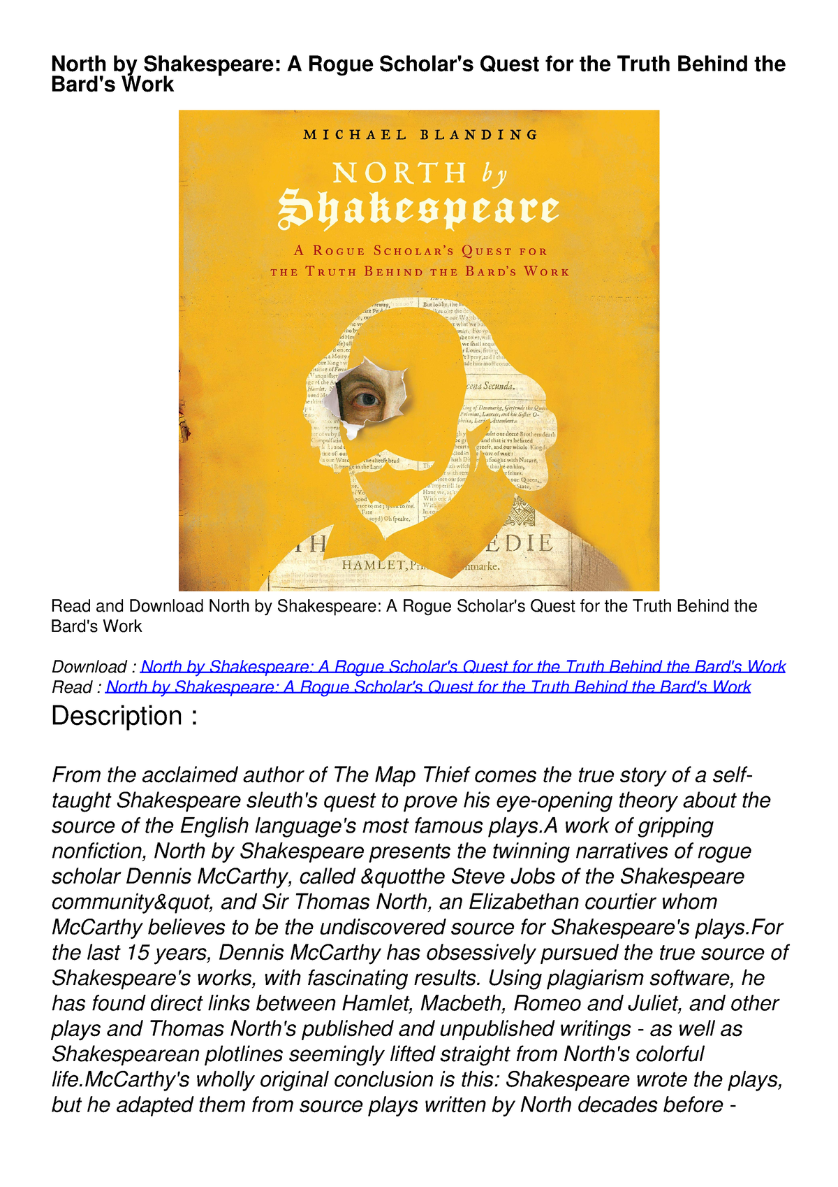 Pdf North By Shakespeare A Rogue Scholars Quest For The Truth Behind