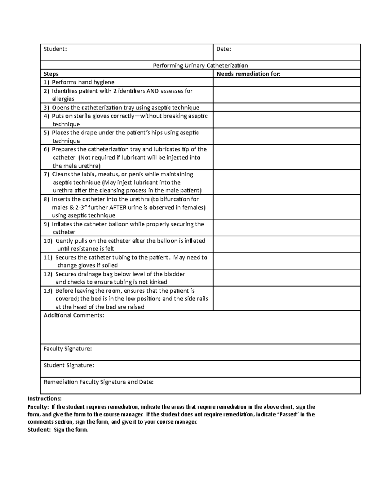 Catheterization testing(1) for clinical testing - Student: Date ...