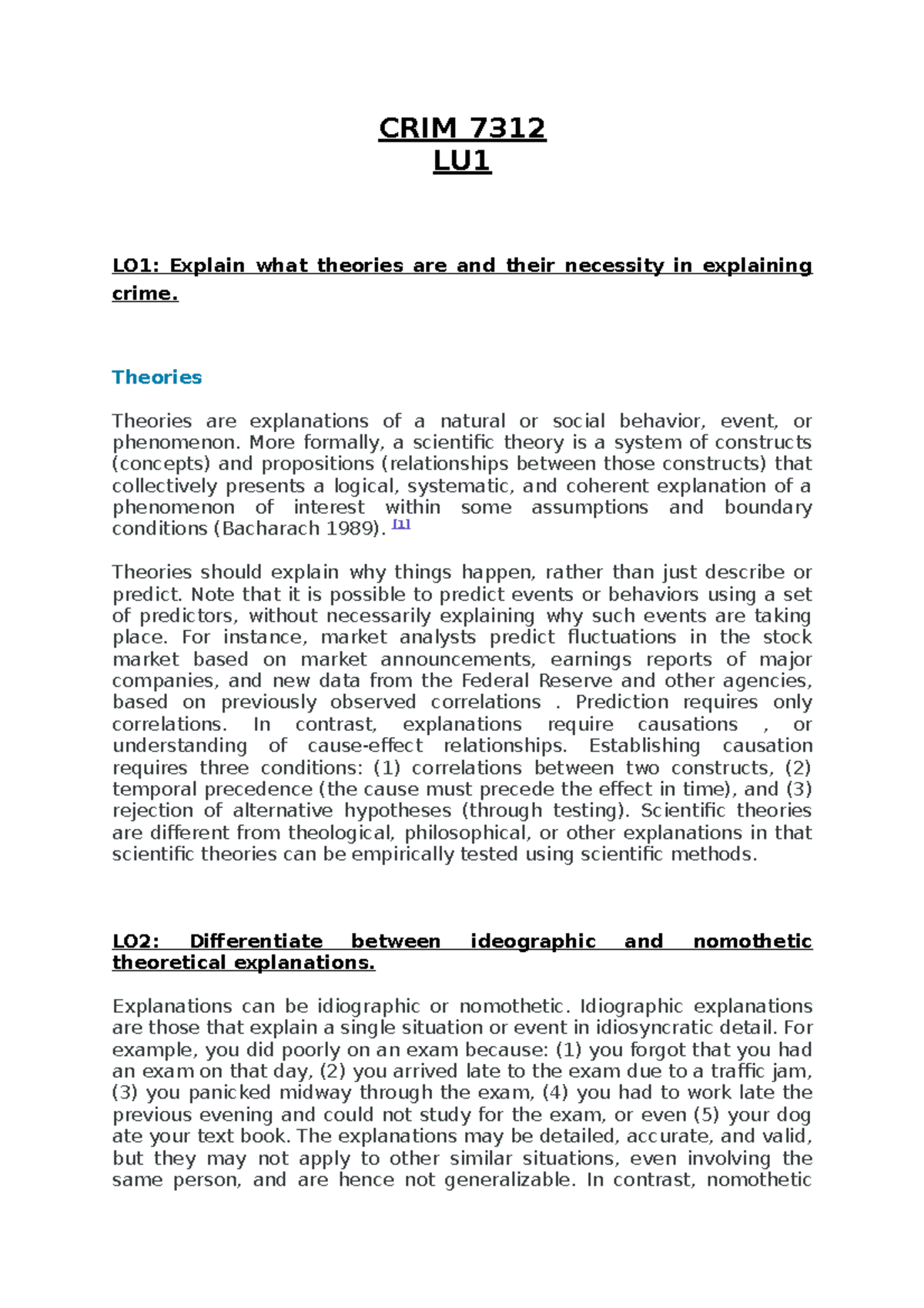 CRIM 7312 - LU1 - notes for learning unit 1 - CRIM 7312 LU LO1: Explain ...
