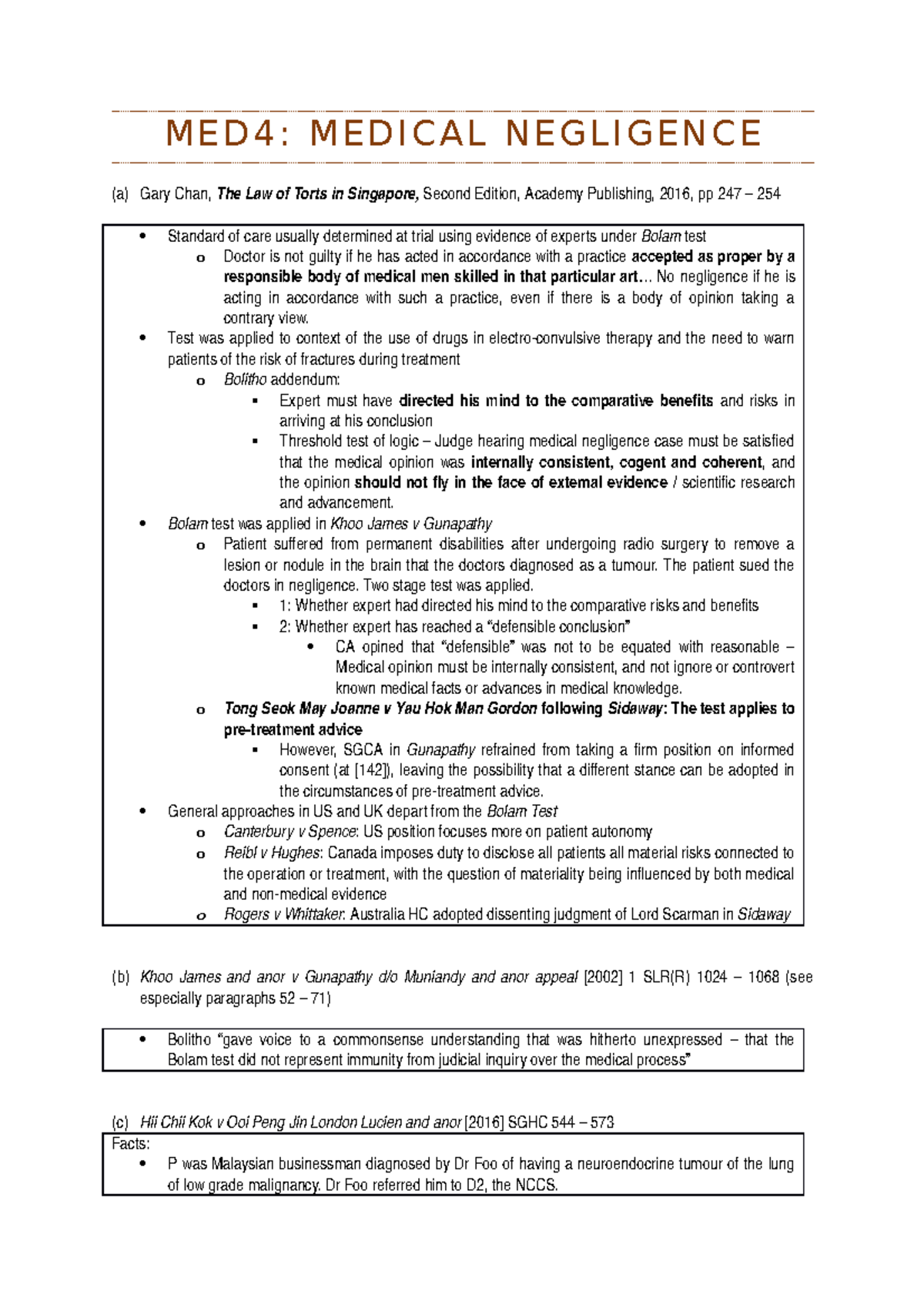 MED4 Medical Negligence MED4 MEDICAL NEGLIGENCE (a) Gary Chan, The