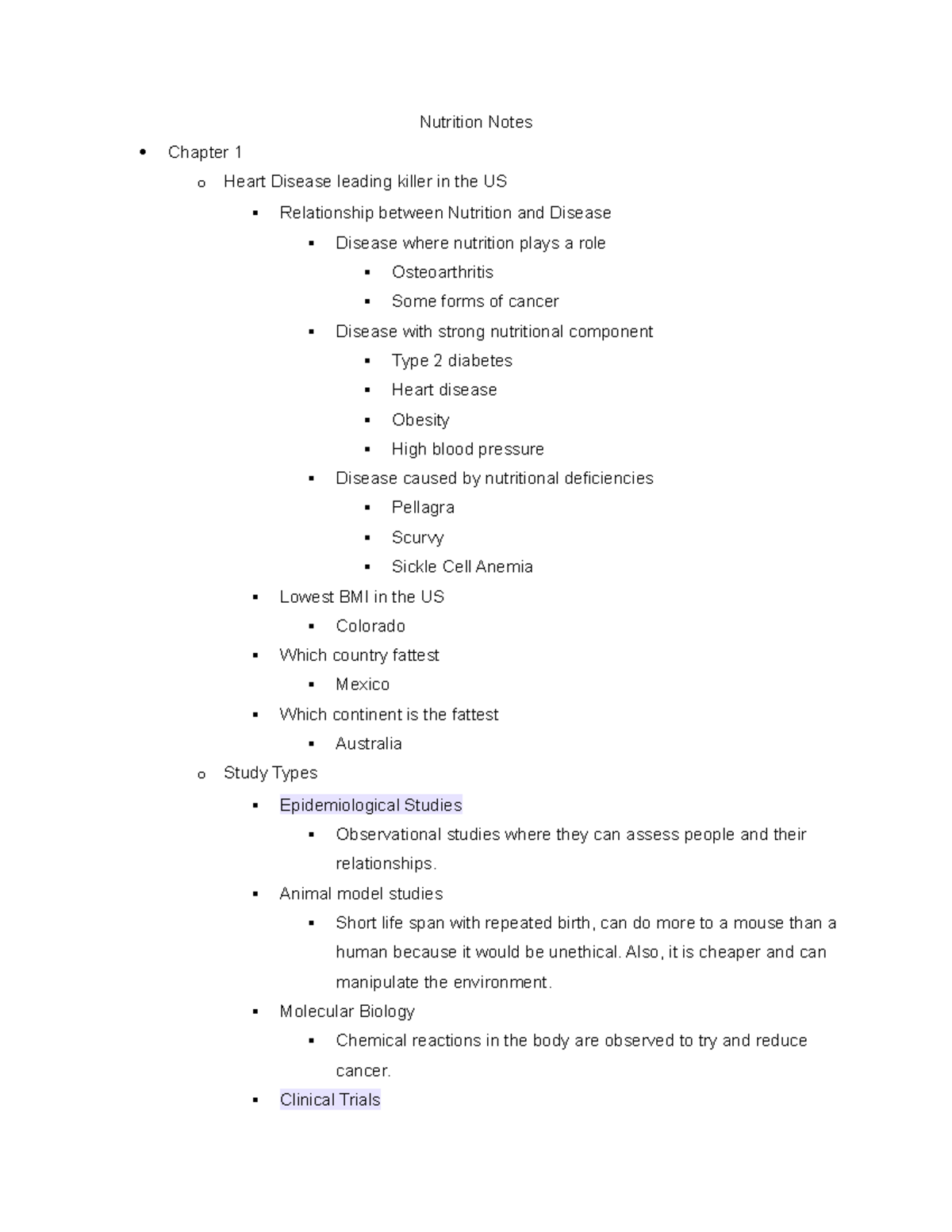 Nutrition Notes in class midterm - Nutrition Notes Chapter 1 o Heart ...