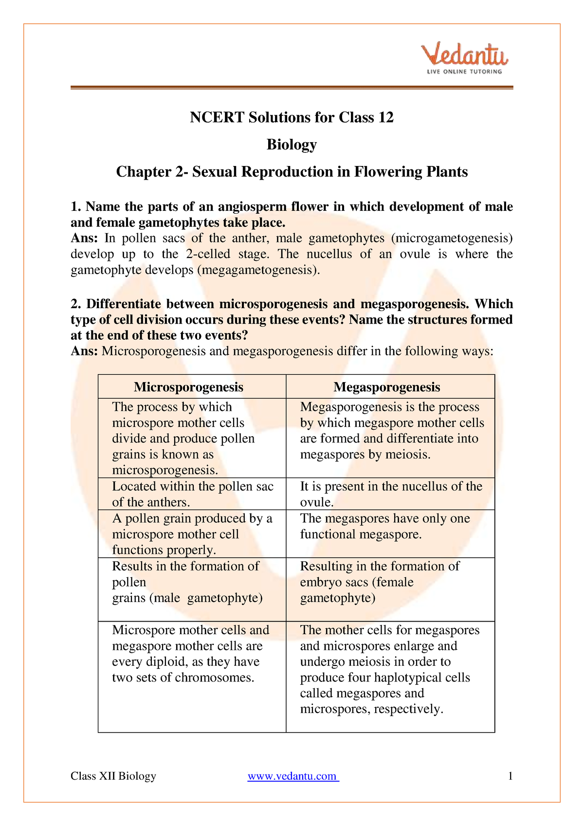 Class 12 - Biology - Sexual Reproduction In Flowering Plants - NCERT ...