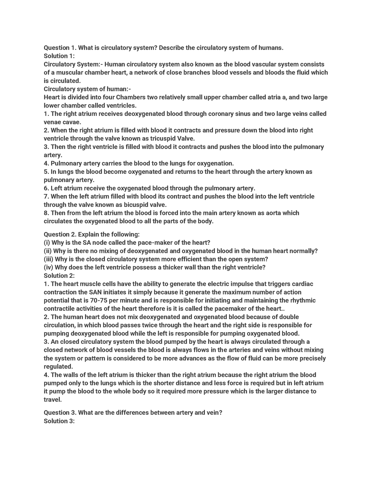 Document 61 - notes - Question 1. What is circulatory system? Describe ...