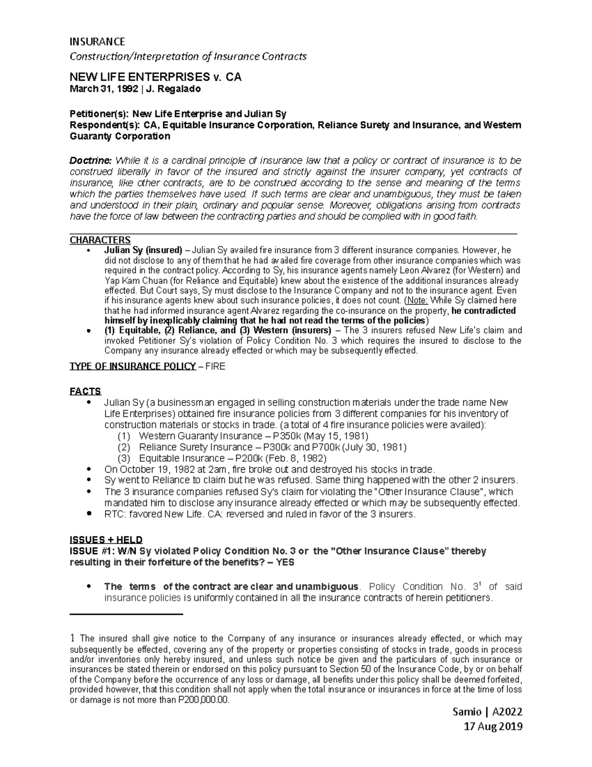 New Life Enterprises v. CA - INSURANCE Construction/Interpretation of ...