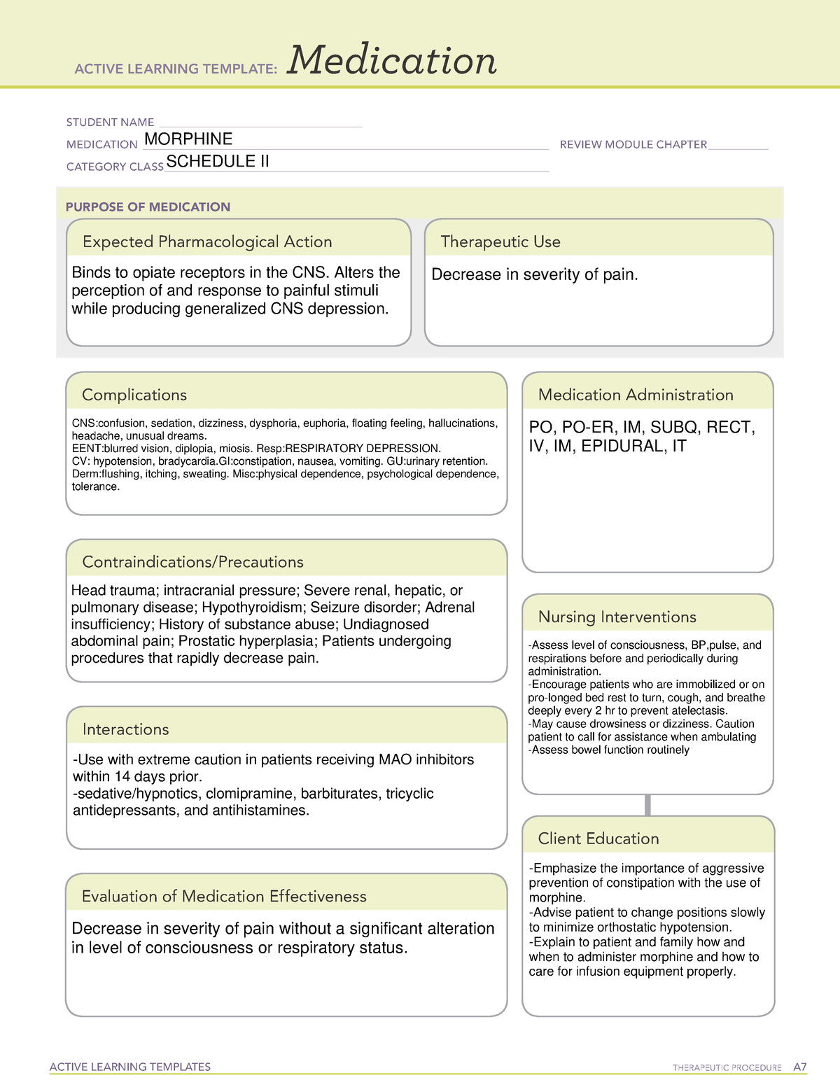 Morphine ATI Template - ####### ACTIVE LEARNING TEMPLATES THERAPEUTIC ...