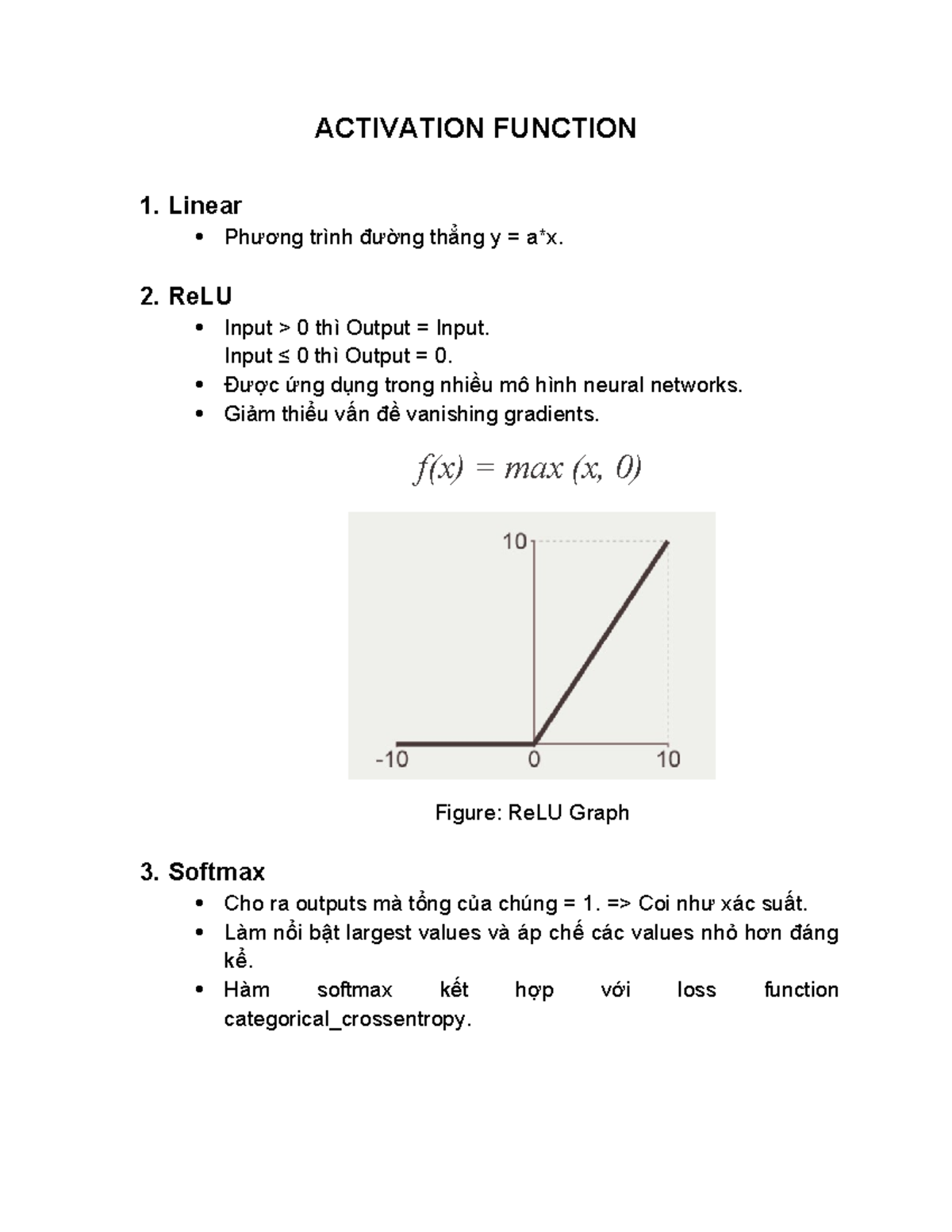 Activation Function - ACTIVATION FUNCTION 1. Linear Phương trình đường ...