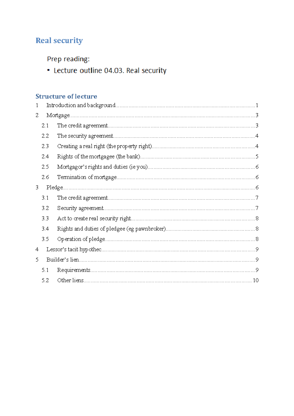 04.03 Real security - Summary The Principles of the Law of Property in ...