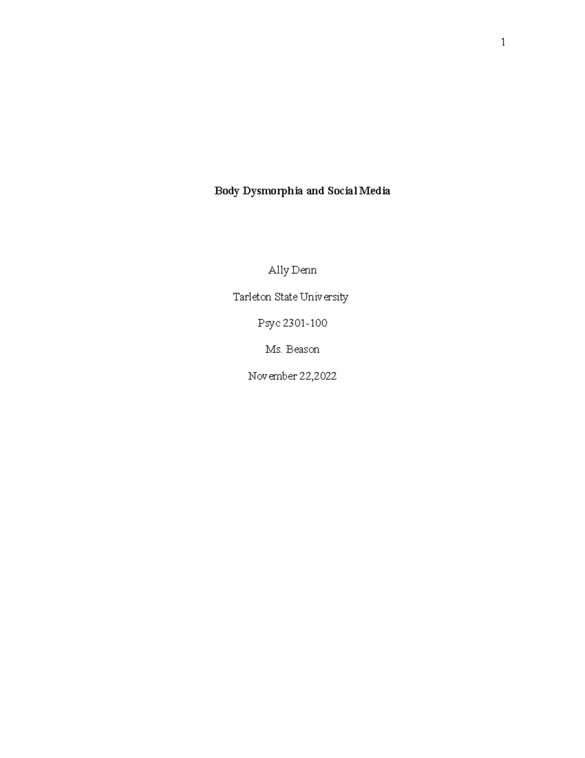 Body Dysmorphia and Social Media Studocu