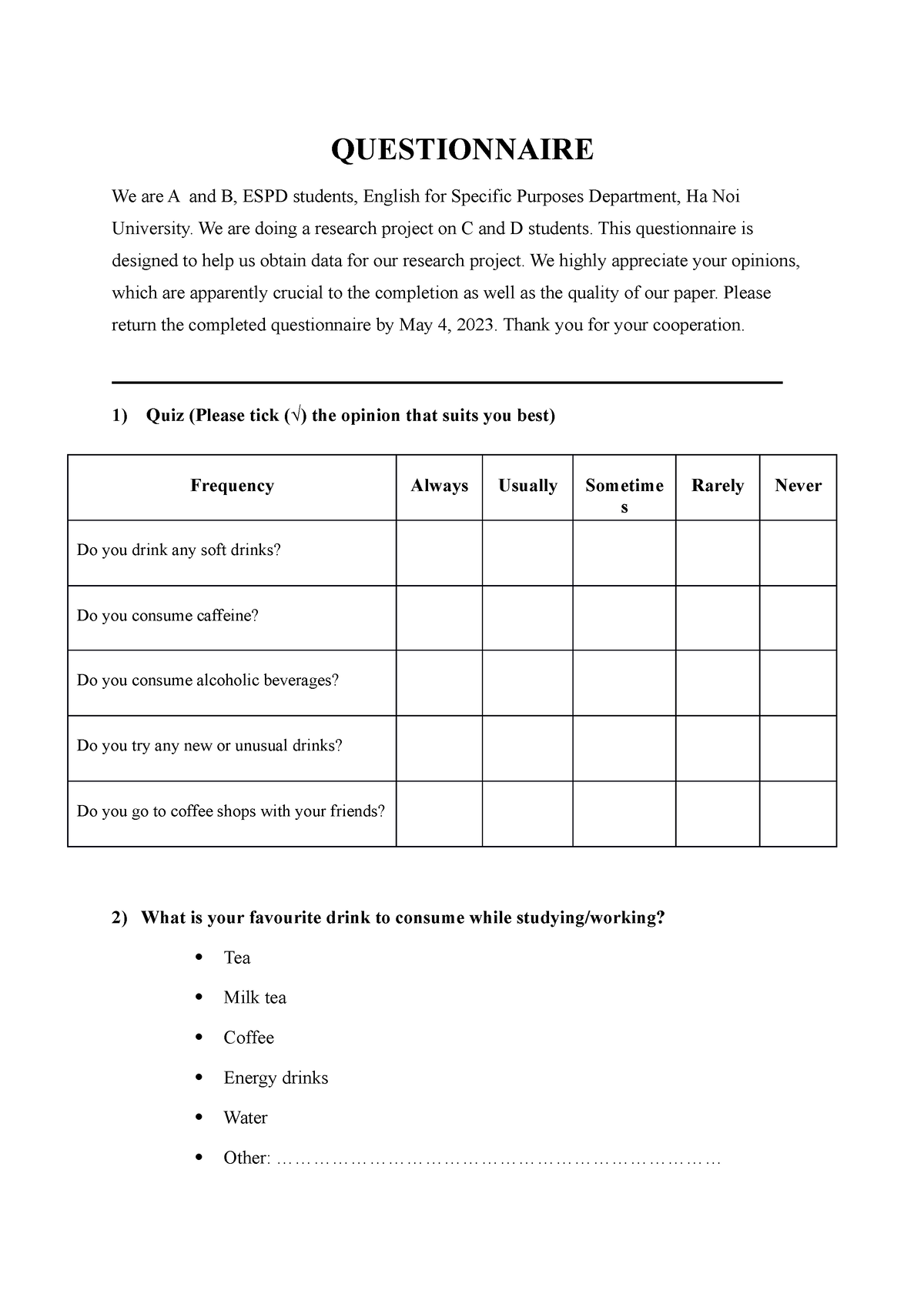 term paper questionnaire