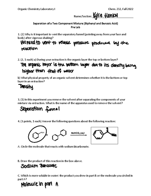 Eugenol Pre-Lab - Organic Chemistry Laboratory I Chem. 232, Fall 2022 ...