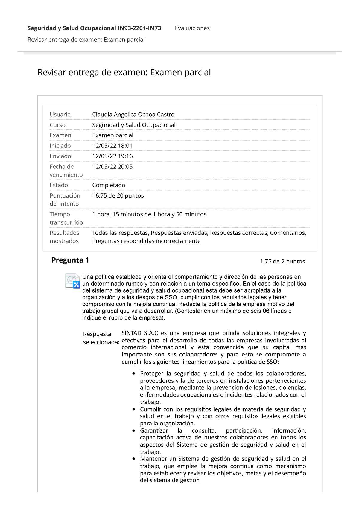 Examen Parcial - Excelente - Revisar Entrega De Examen: Examen Parcial ...