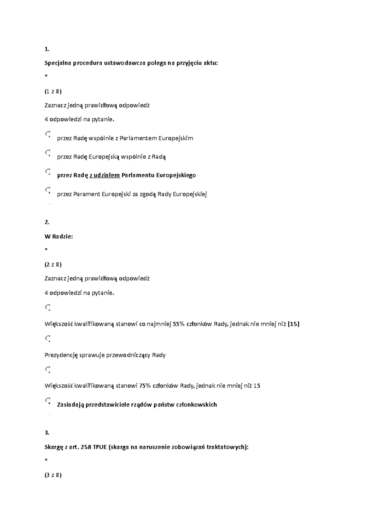 Prawo UE Test - Test - 1. Specjalna Procedura Ustawodawcza Polega Na ...