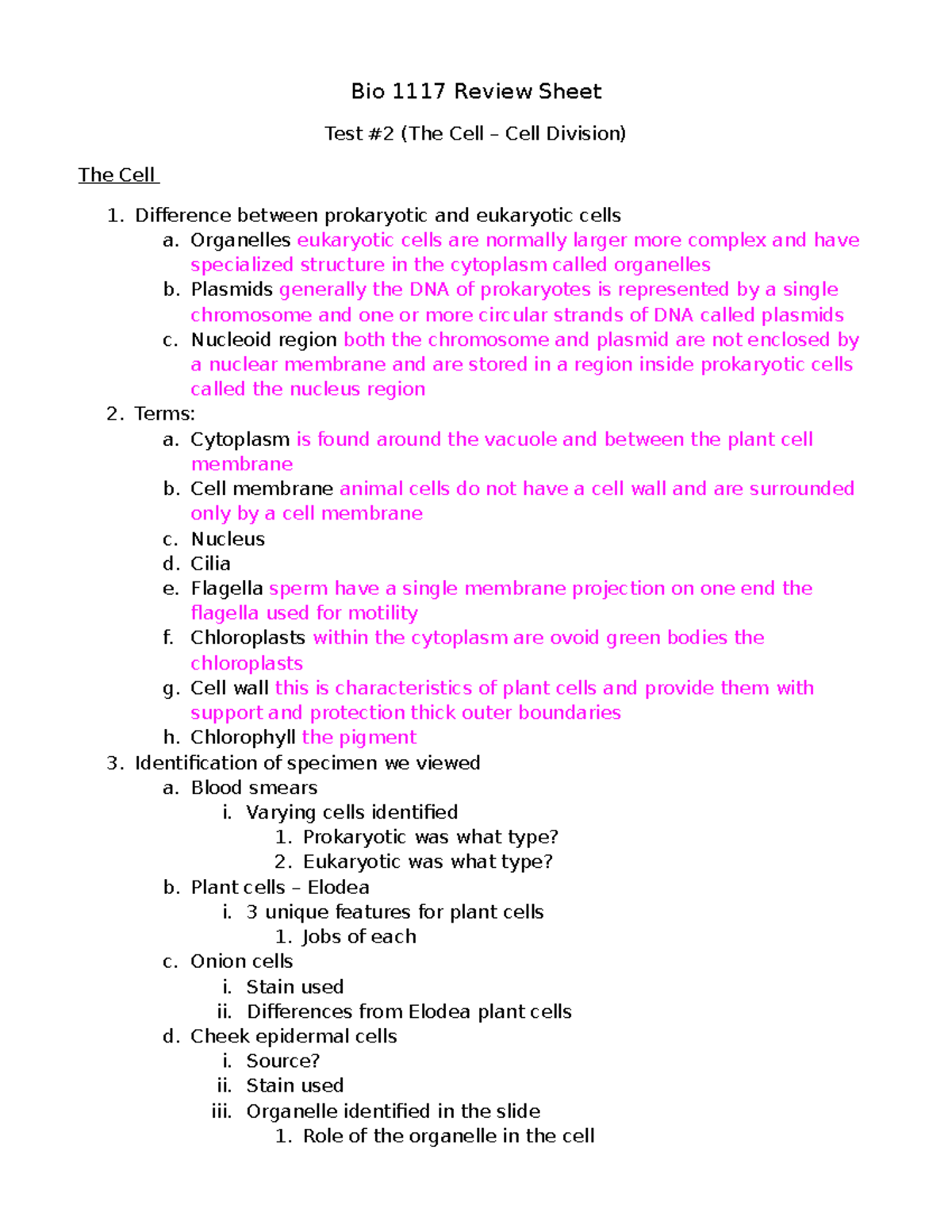 Bio 1117 Review Sheet Lab Exam 2 Remote Learning SP2021 - Bio 1117 ...