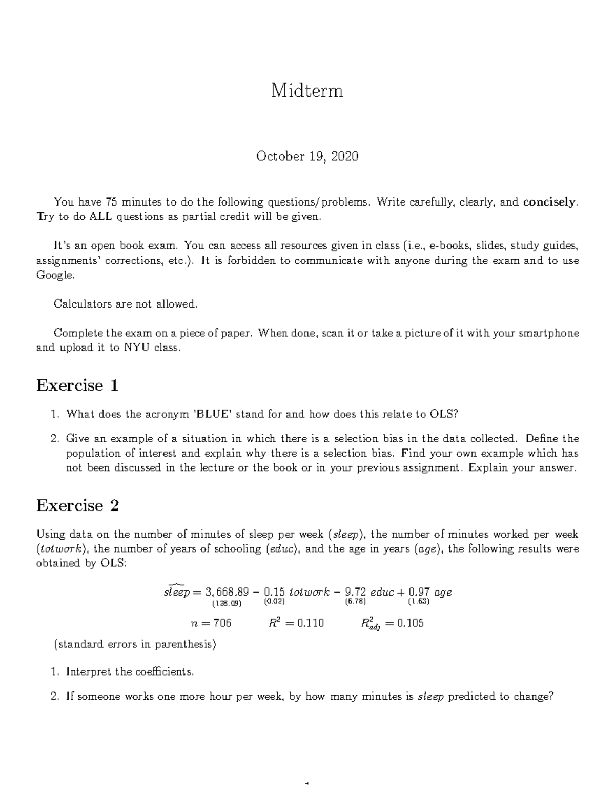 Midterm And Solutions - Midterm October 19, 2020 You Have 75 Minutes To ...