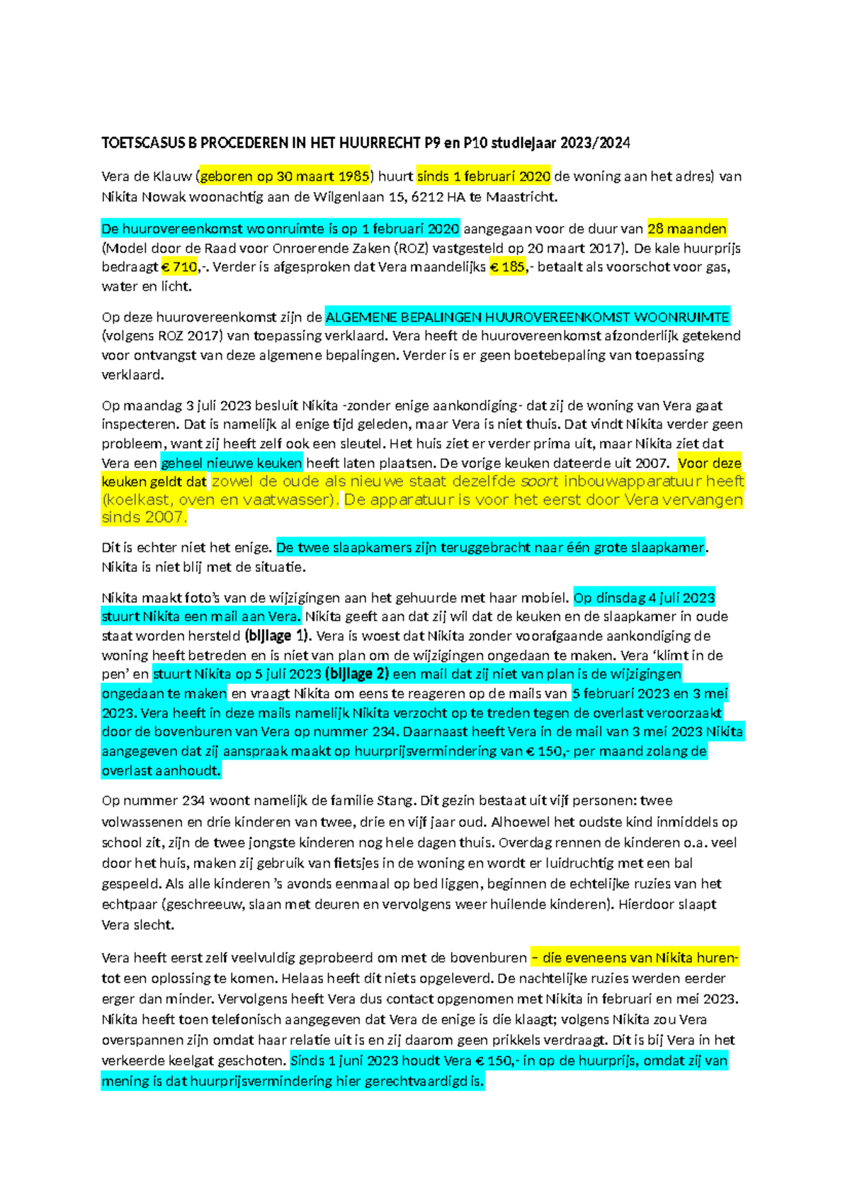 Casus B - TOETSCASUS B PROCEDEREN IN HET HUURRECHT P9 En P10 Studiejaar ...