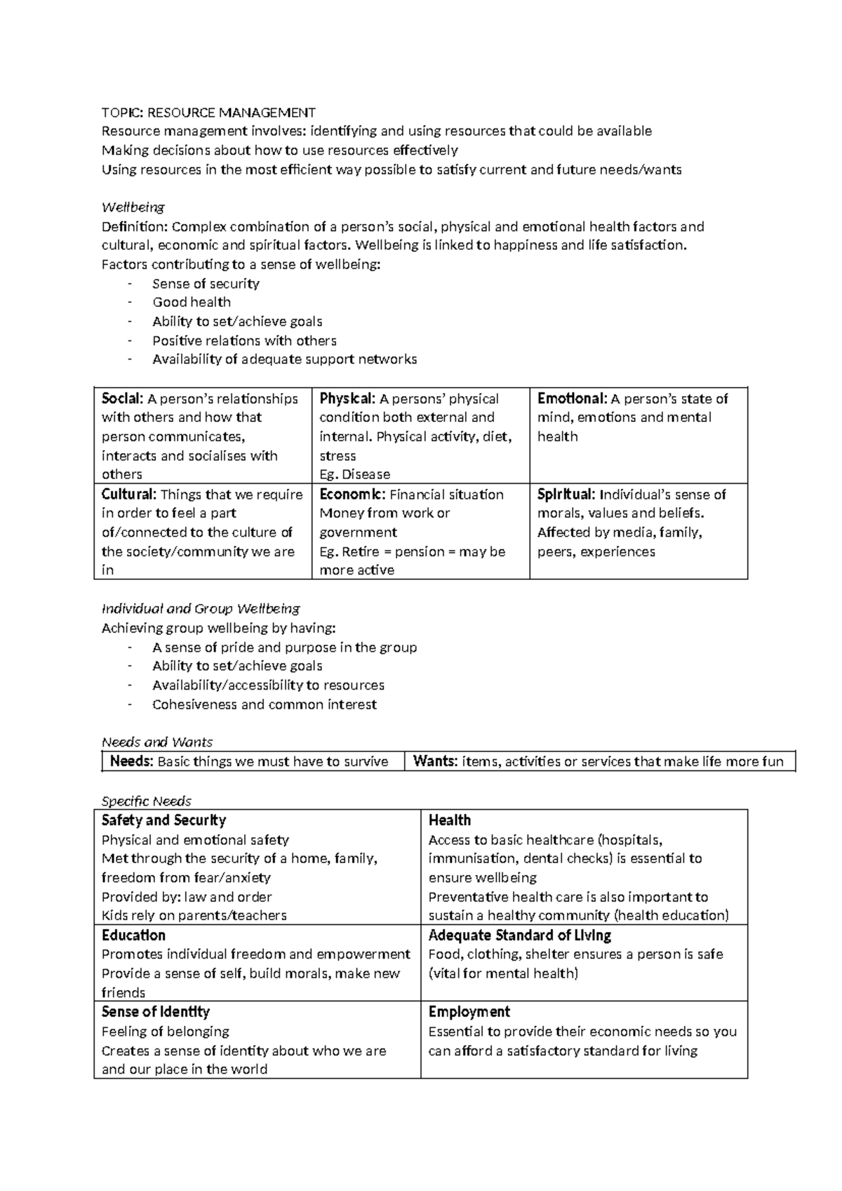 Resource management cafs notes- bored of studies - TOPIC: RESOURCE ...