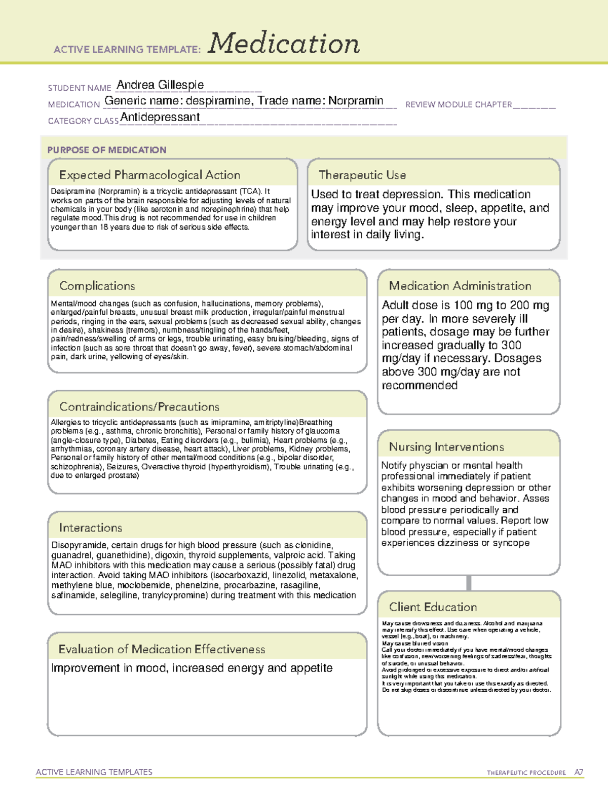 ATI Medication-despiramine - ACTIVE LEARNING TEMPLATES TherapeuTic ...