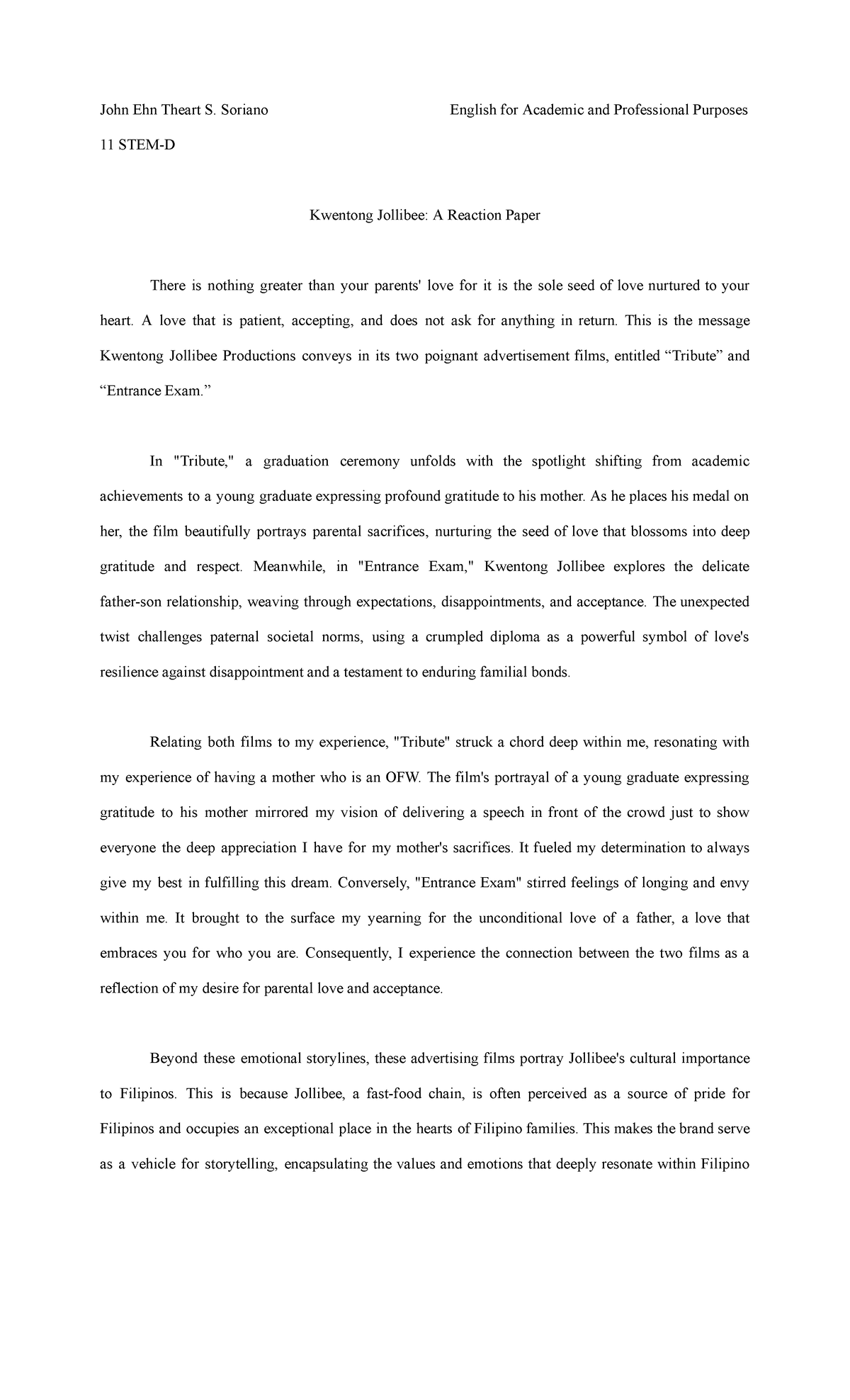 Peta 2.1 in EAPP (Reaction Paper) - John Ehn Theart S. Soriano English ...
