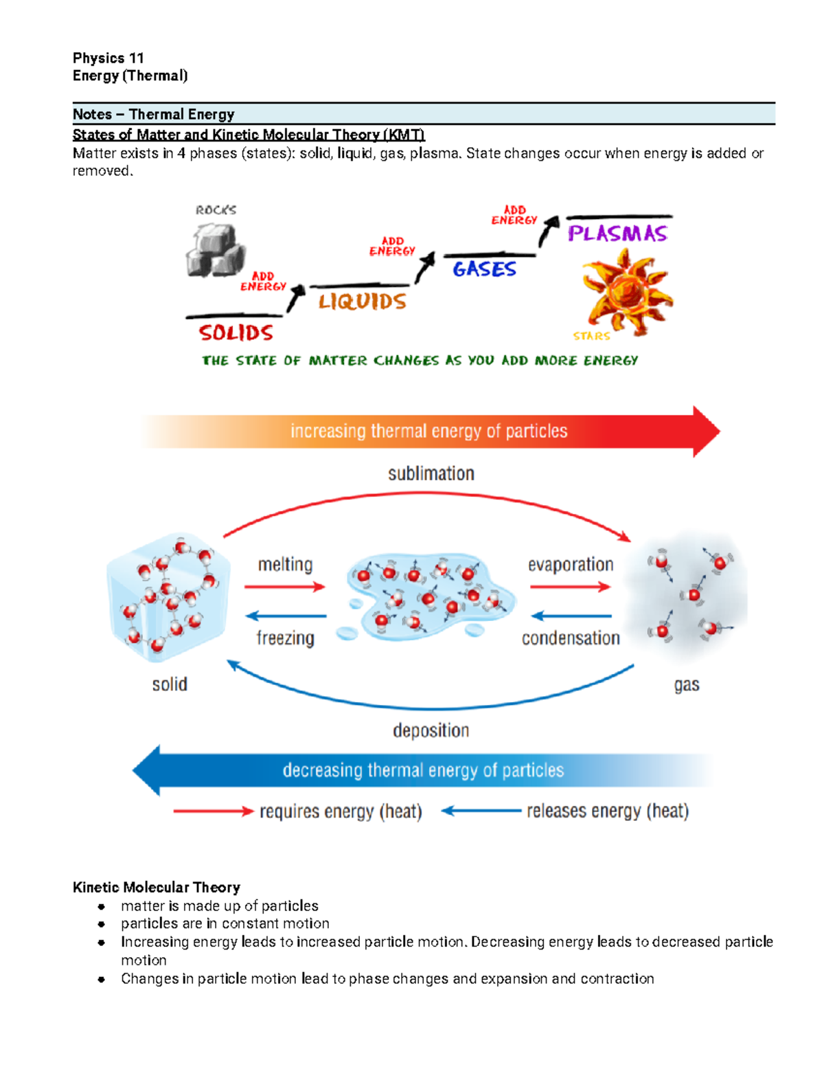 N - Energy (Thermal) - Physics 11 Energy (Thermal) Notes – Thermal ...