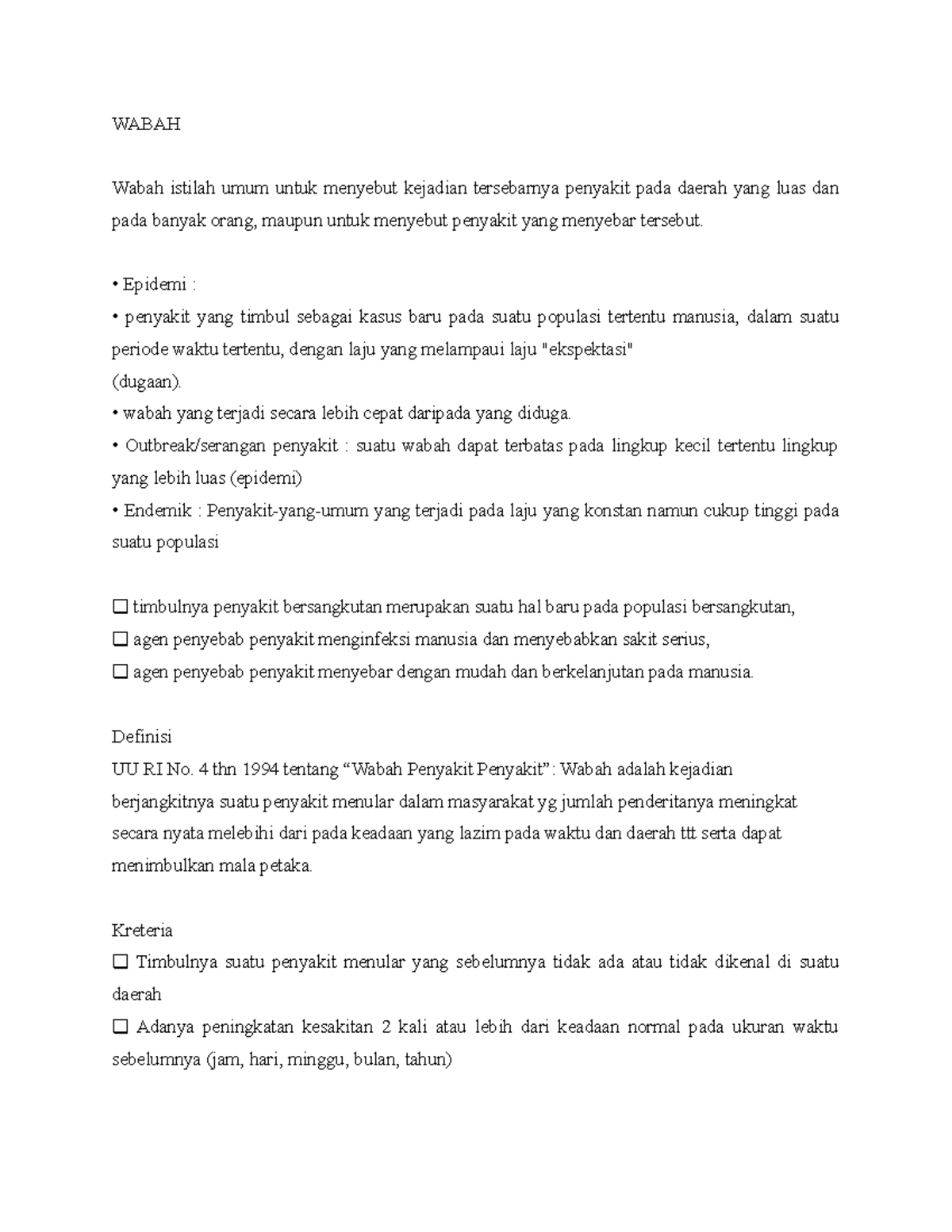 Wabah - WABAH Wabah istilah umum untuk menyebut kejadian tersebarnya ...