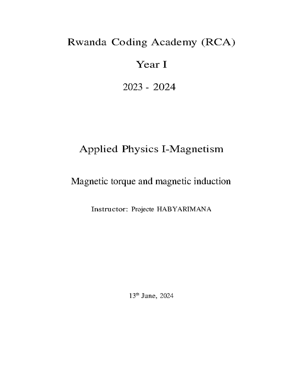 Exercises and solutions on magnetic torque and electromagnetic ...