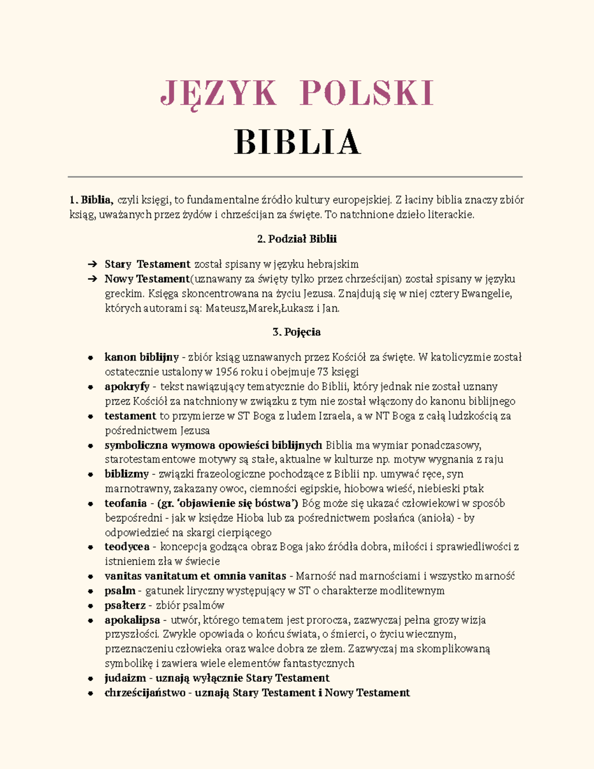 Jakie Wydarzenie Zostało Opowiedziane Na Początku Biblii Biblia-1 - wefwef - JĘZYK POLSKI BIBLIA Biblia, czyli księgi, to