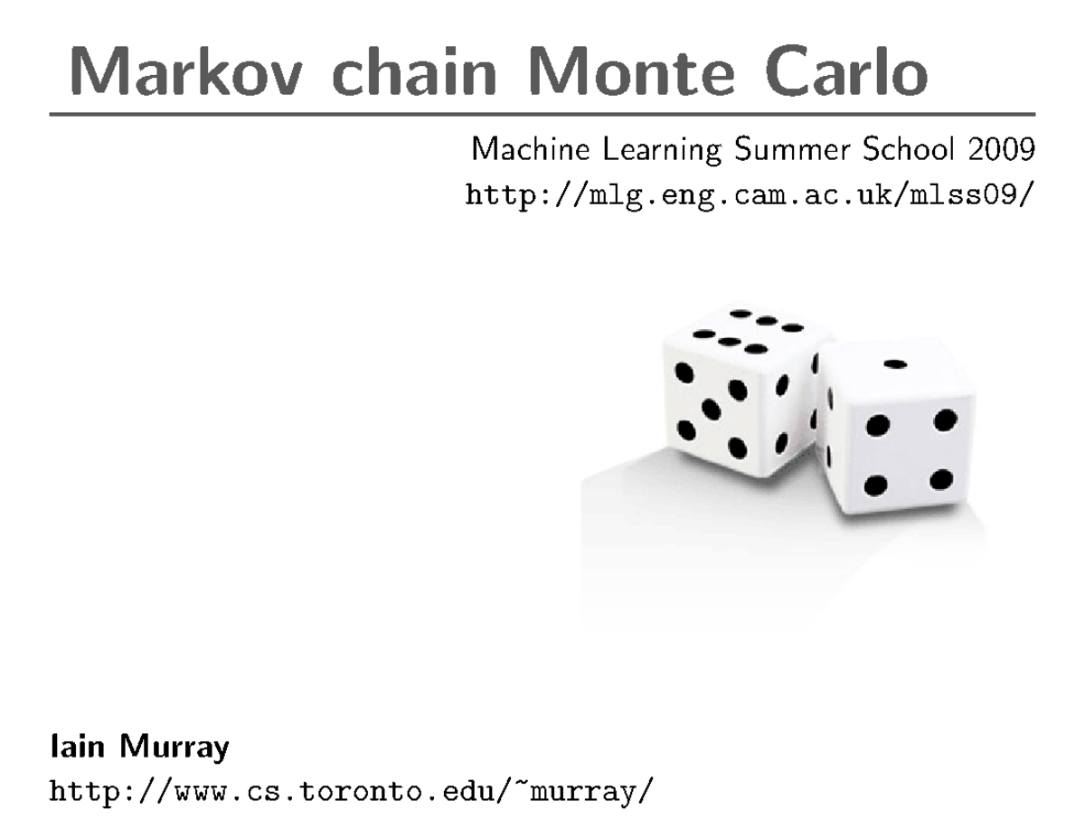 Slides Lecture notes Markov chain Monte Carlo Machine Learning