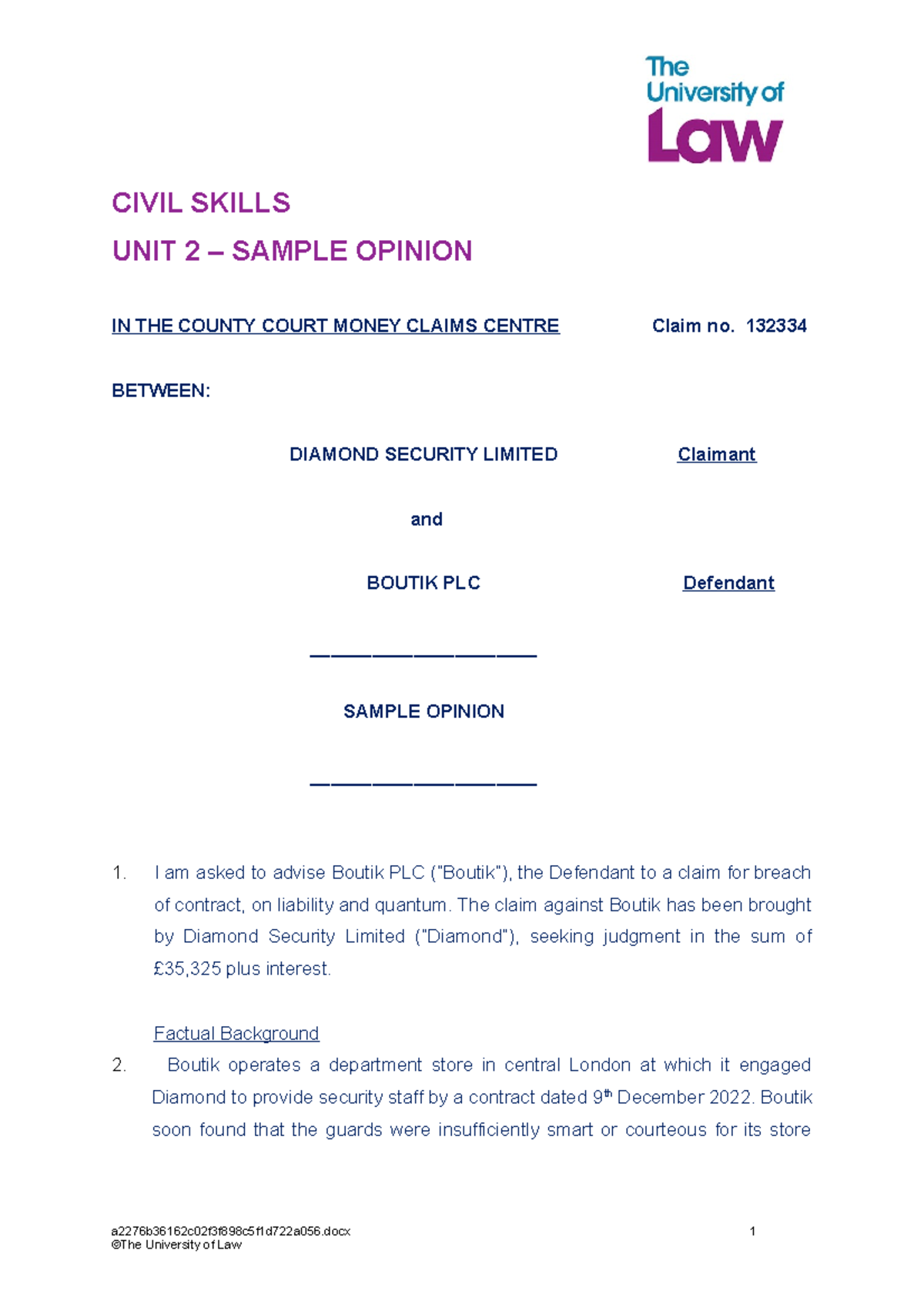 2324 Skill Civ Unit02 Ce02 Sample Opinion - CIVIL SKILLS UNIT 2 ...