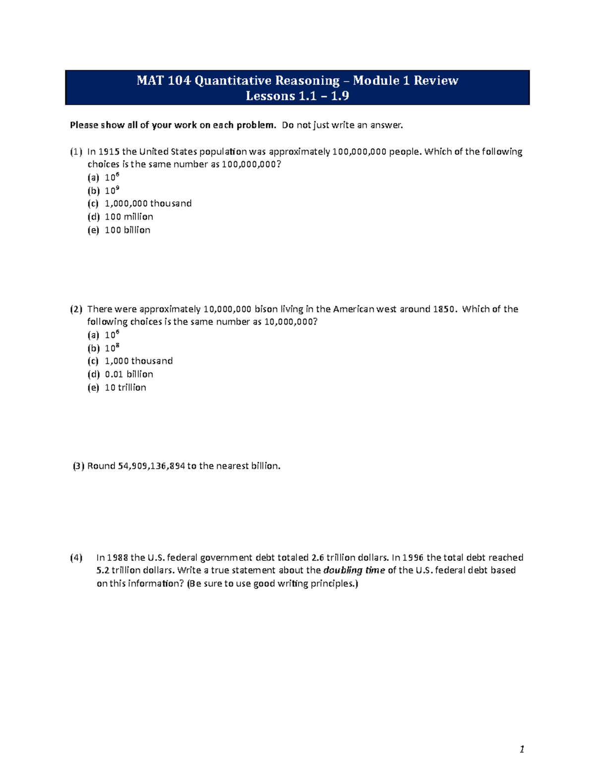 Module 1 Review UFS Practise makes perfect. MAT 104 Quantitative