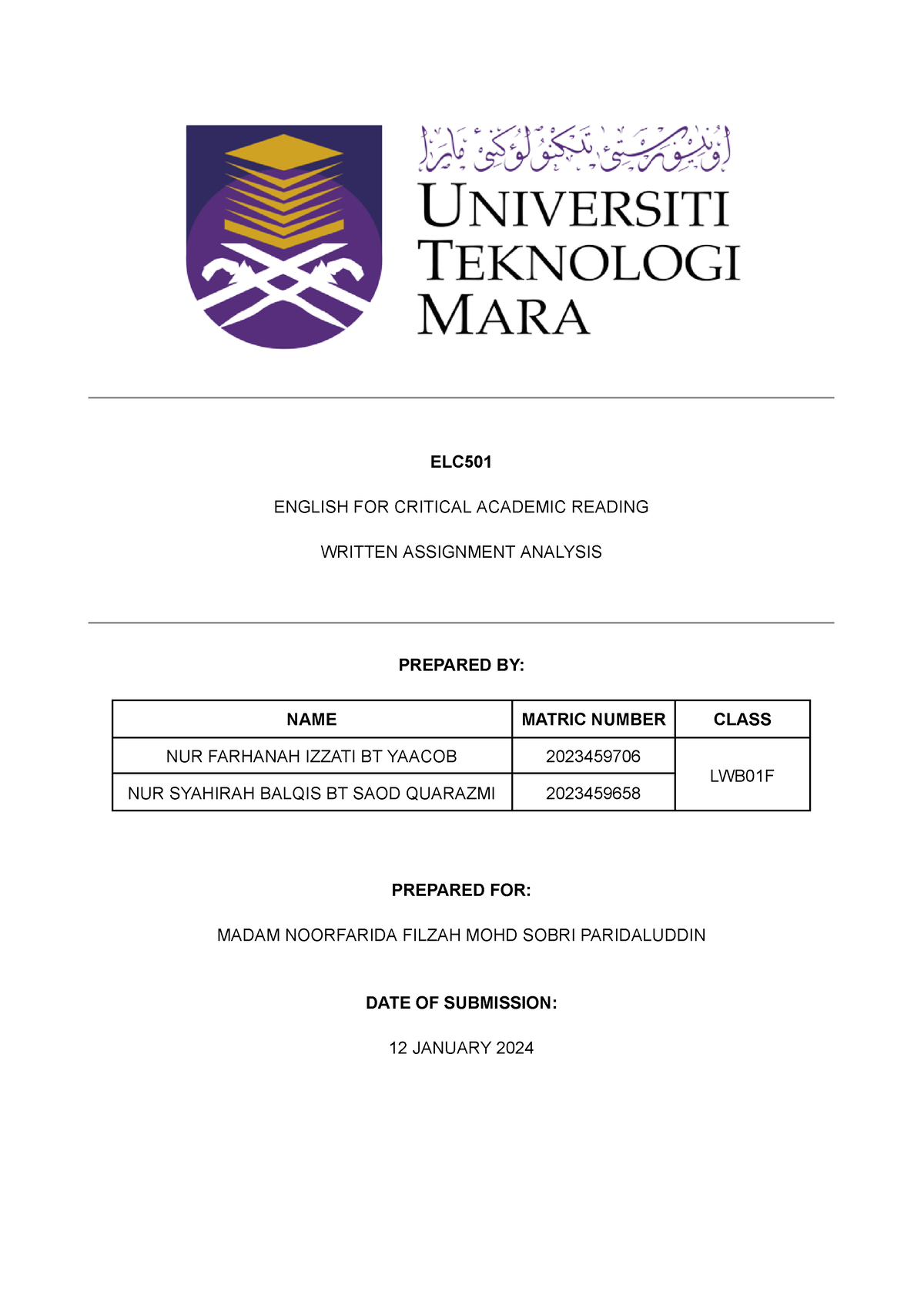 Written Analysis Example Pdf