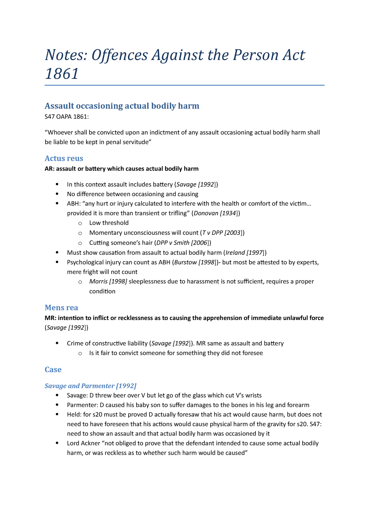 notes-oapa-1861-summary-criminal-law-notes-offences-against-the