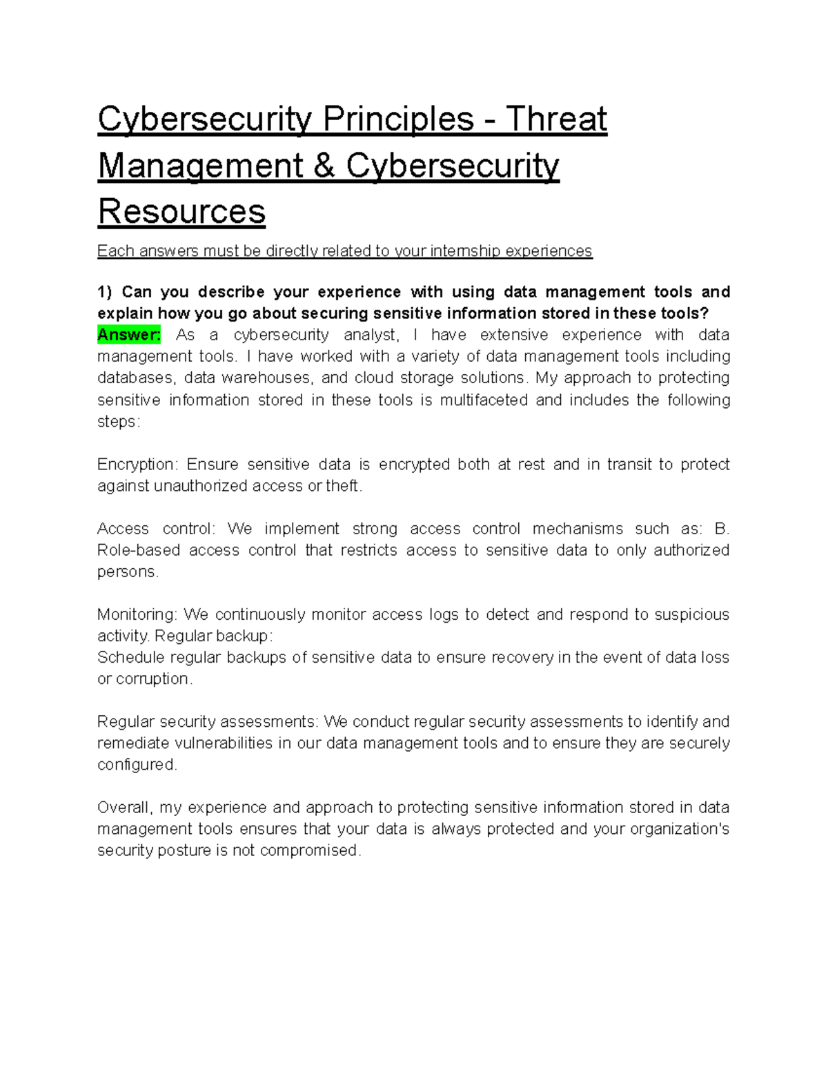 Data Management Tools Cybersecurity Principles Threat Management