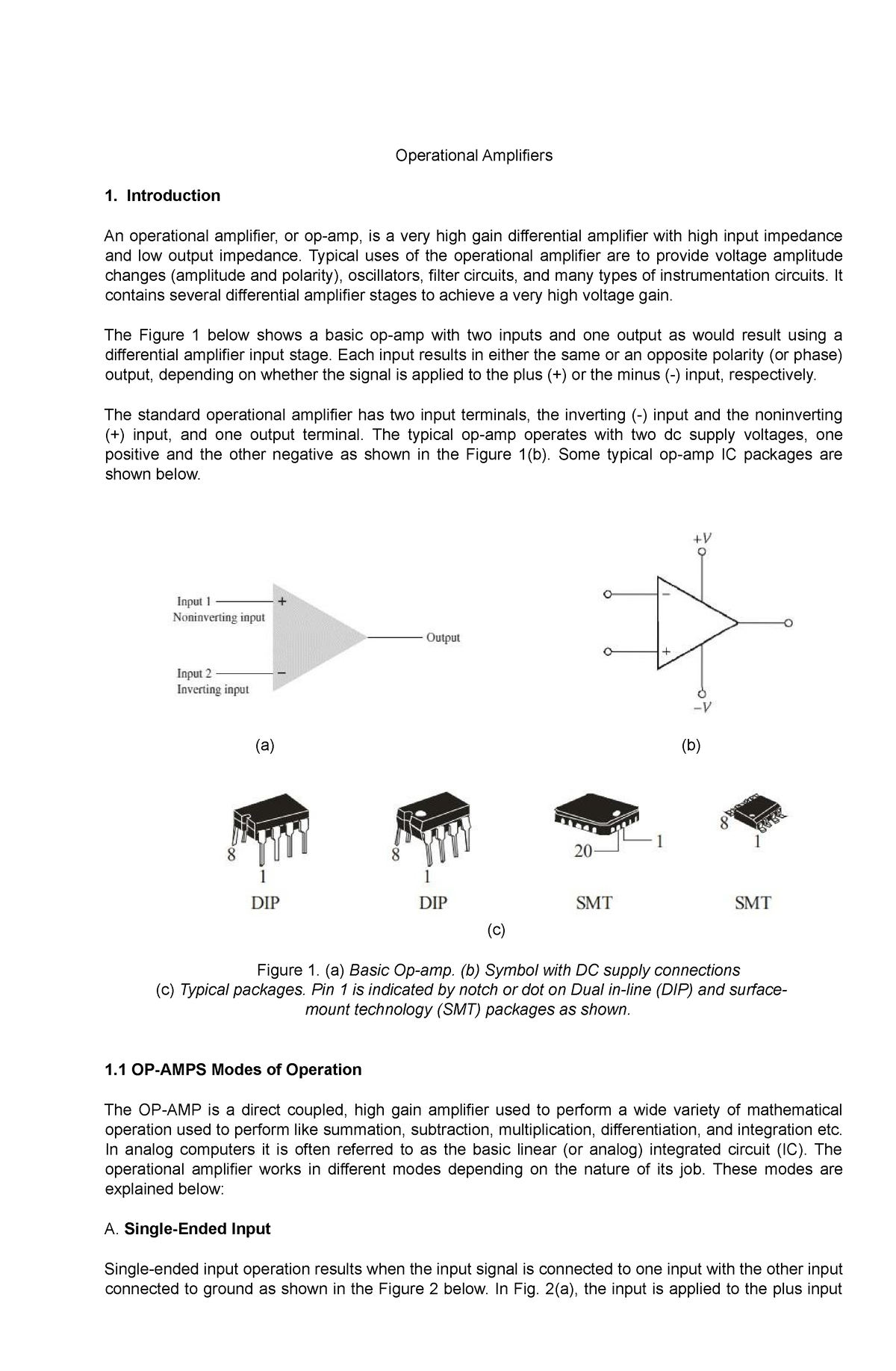 Operational Amplifiers - Introduction An Operational Amplifier, Or Op ...