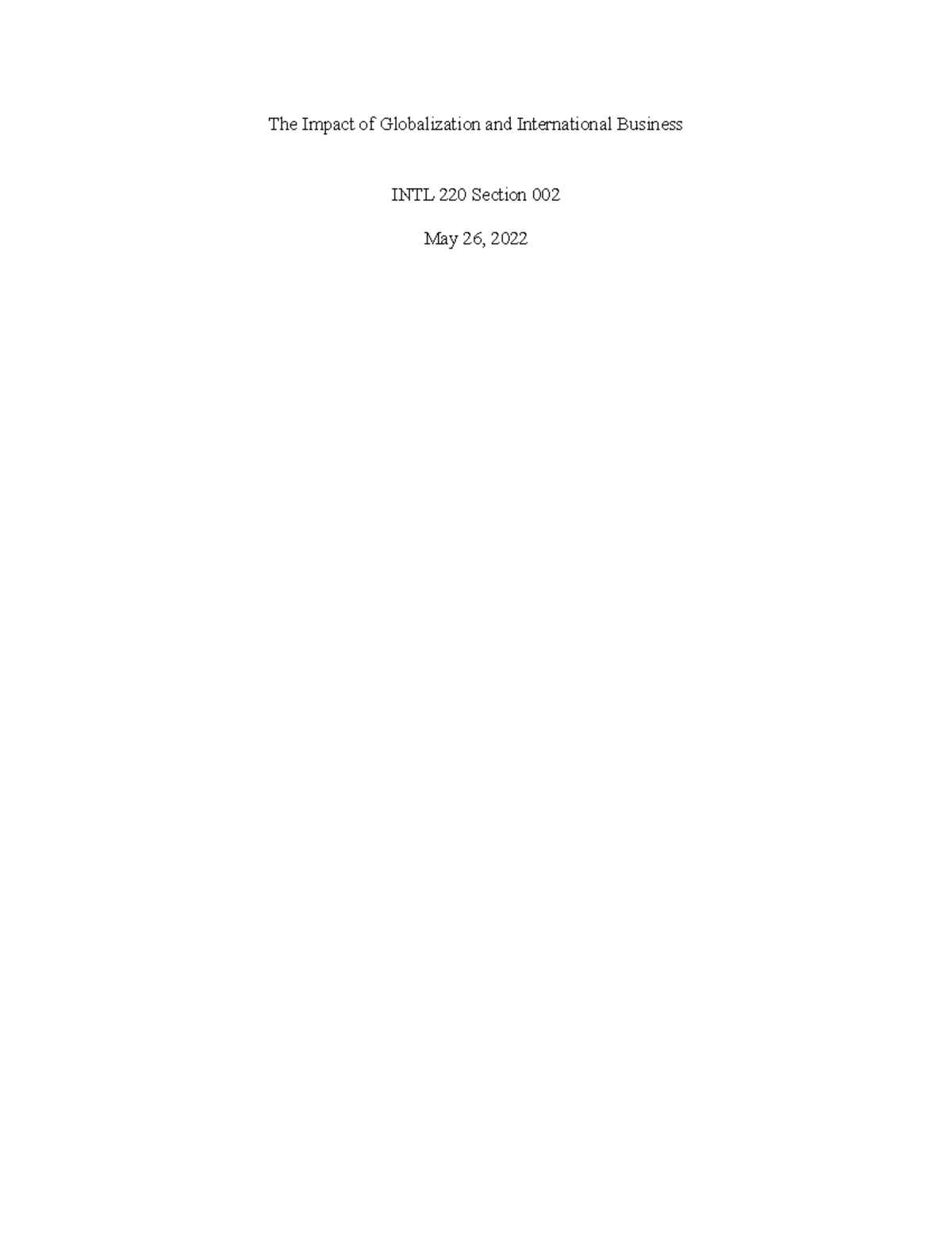 The Impact of Globalization and International Business - Globalization ...