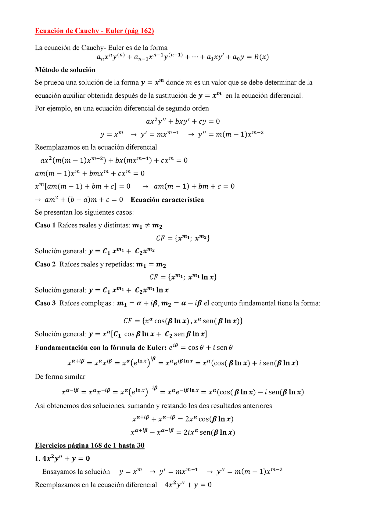 Ecuación De Cauchy-Euler - Por Ejemplo, En Una Ecuación Diferencial De ...