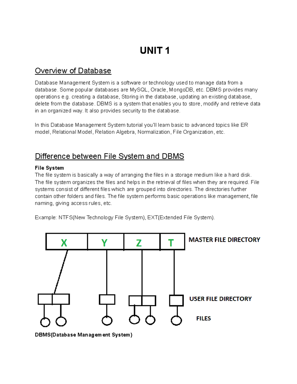 Database Management System unit 1st 2nd and relational algebra - UNIT 1 ...