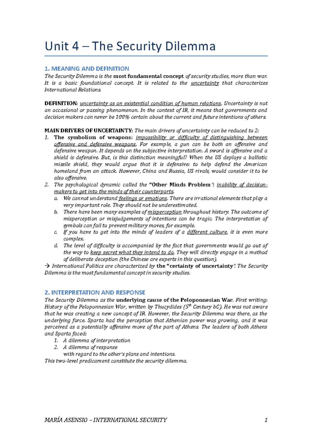 Unit 4 The Security Dilemma Unit 4 The Security Dilemma 1