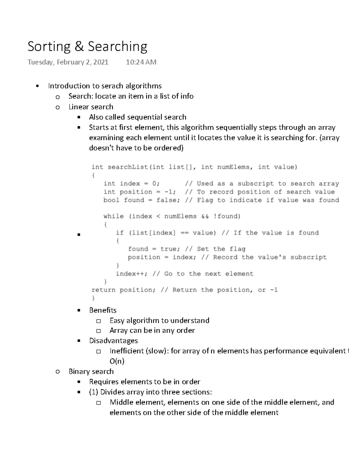 Sorting & Searching - Lecture notes 4 - Introduction to serach ...