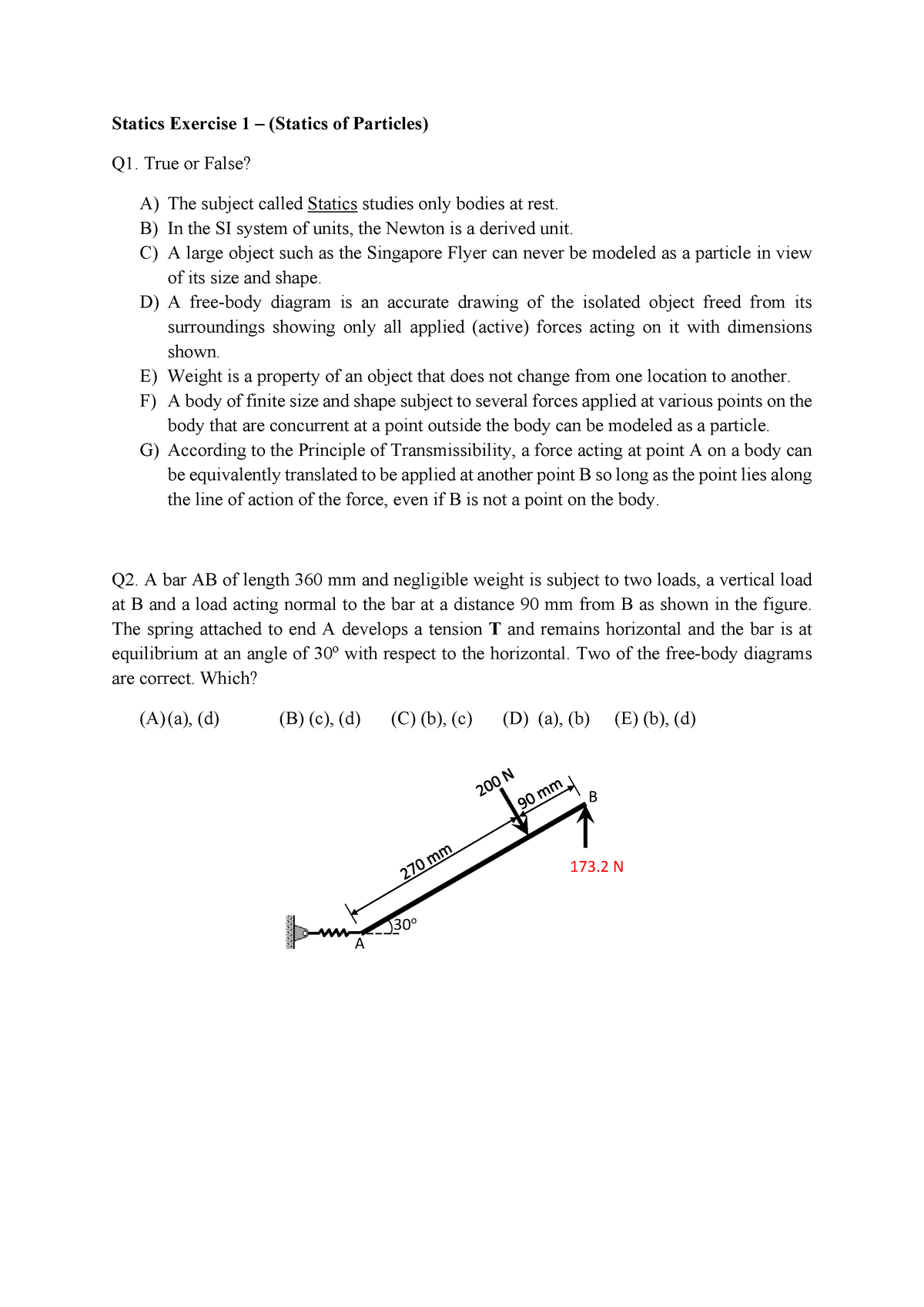 Statics Exercise 1 - True Or False? A) The Subject Called Statics ...