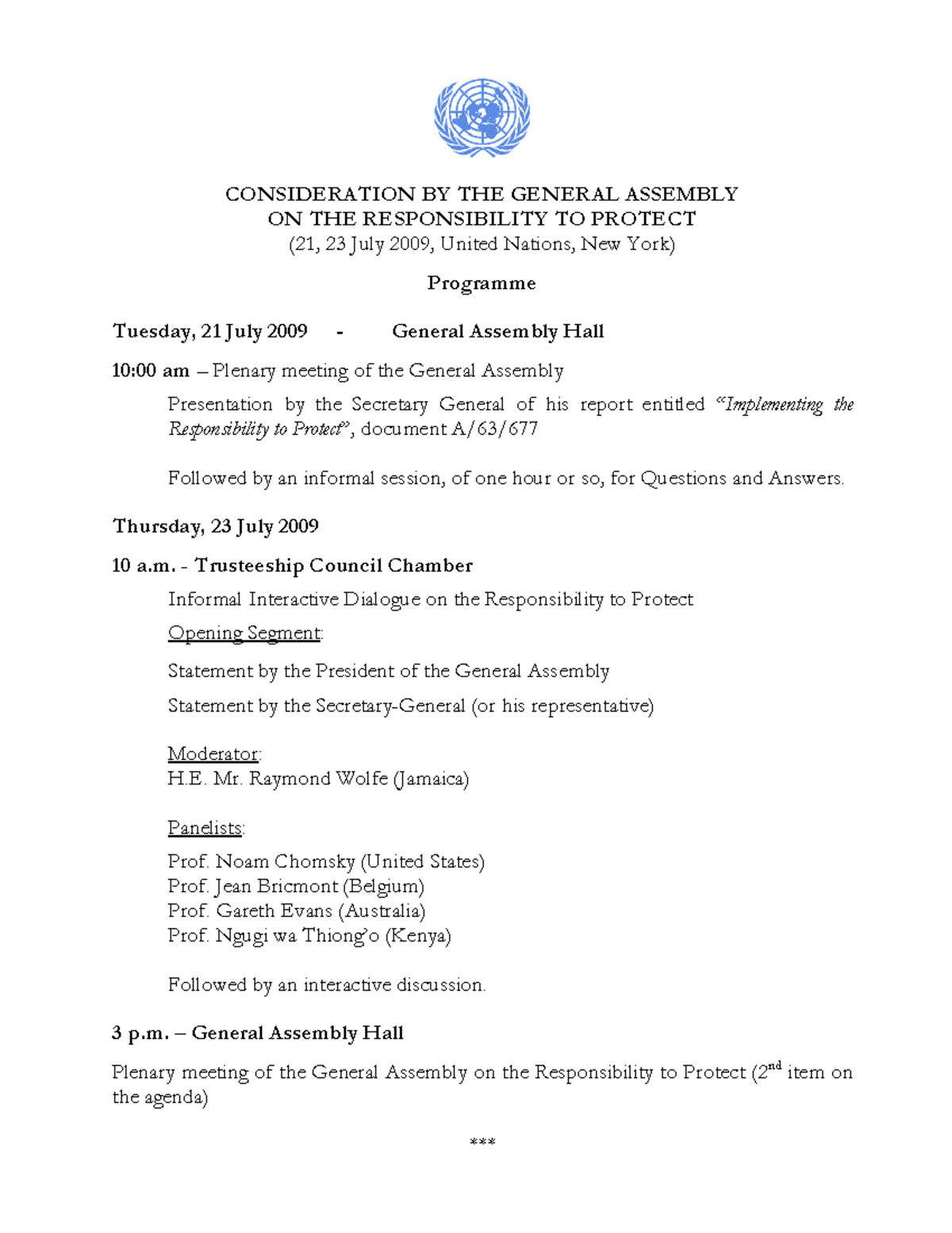 2009 0723-resptoprotect - CONSIDERATION BY THE GENERAL ASSEMBLY ON THE ...