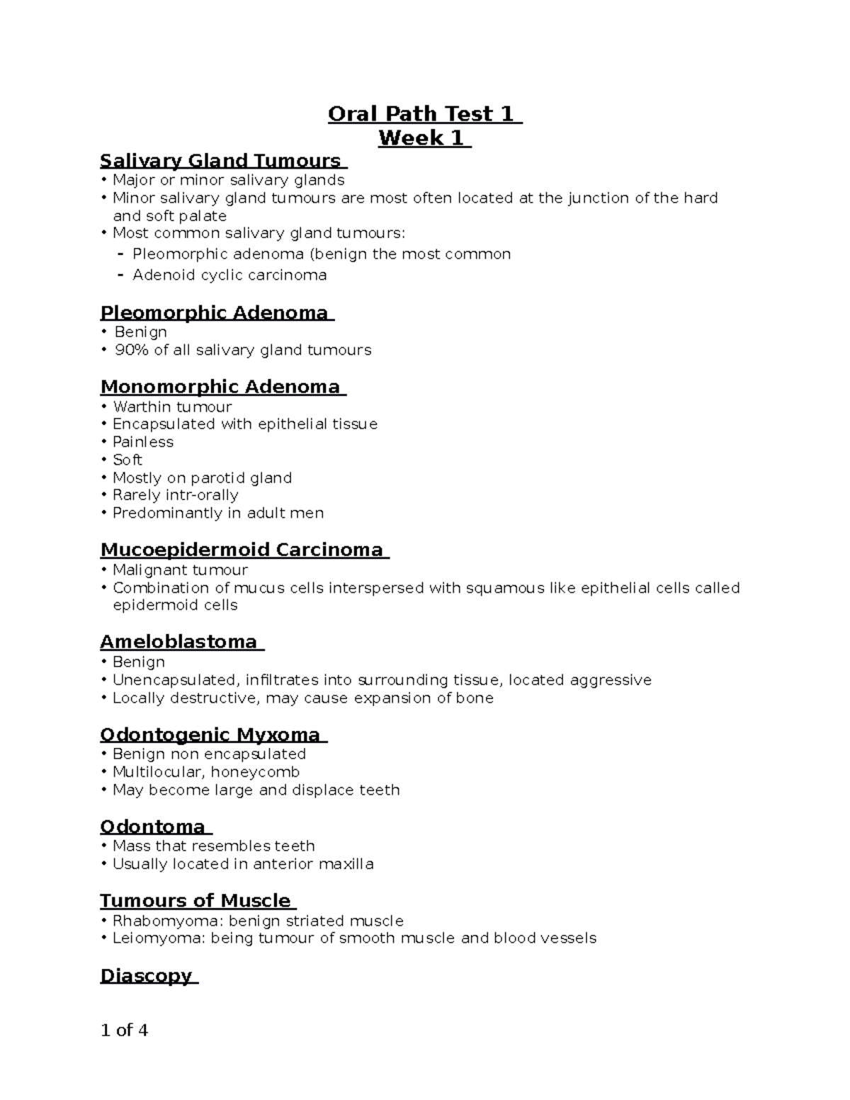 Oral path test 1 course work Oral Path Test 1 Week 1 Salivary Gland