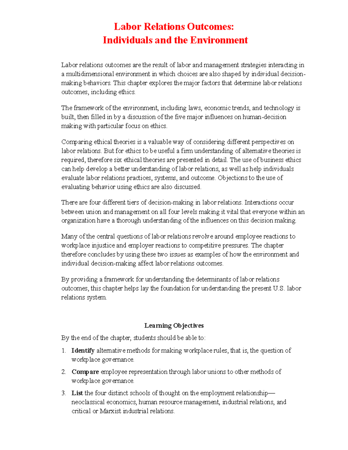 Labor Relations Outcomes - Labor Relations Outcomes: Individuals and ...