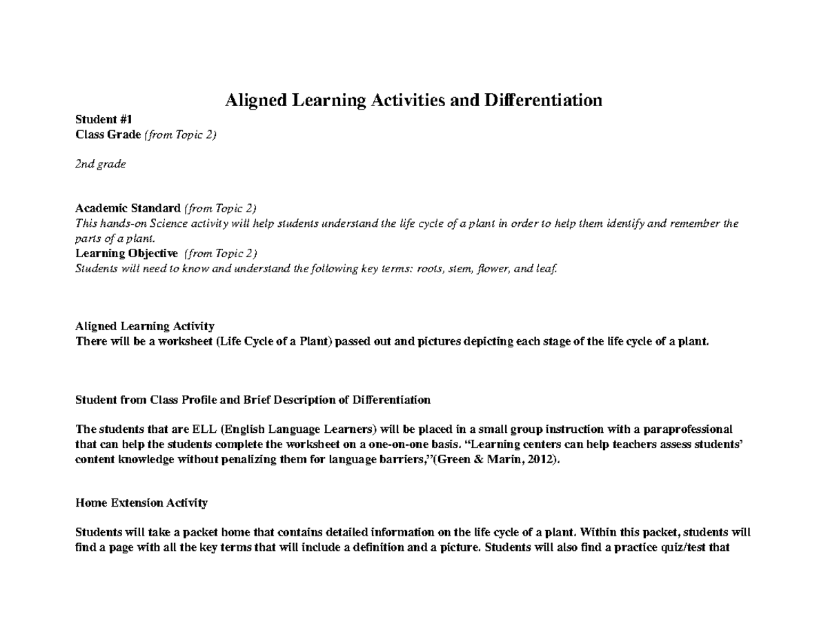 ELM210T5Aligned Activitiesand Differentiation Aligned Learning