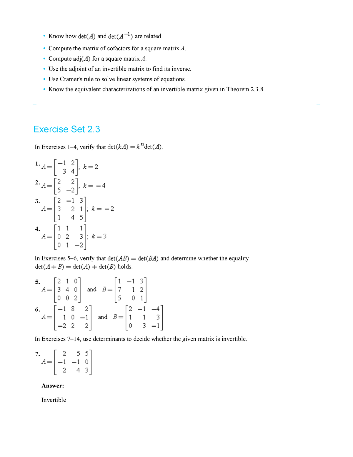 Exercise Set Ini Adalah Materi Pada Mata Kuliah Aljabar Linear