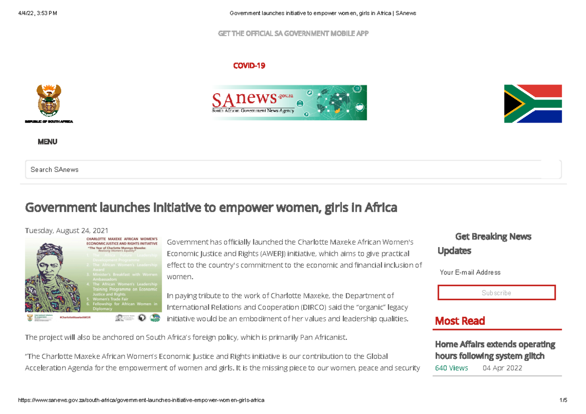 Government Launches Initiative to Empower Women, Girls in Africa SAnews ...