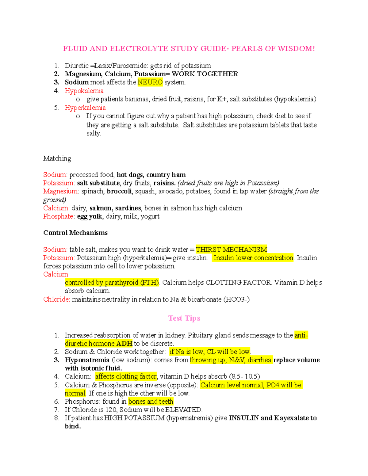 Fluid AND Electrolyte Study Guide - FLUID AND ELECTROLYTE STUDY GUIDE ...