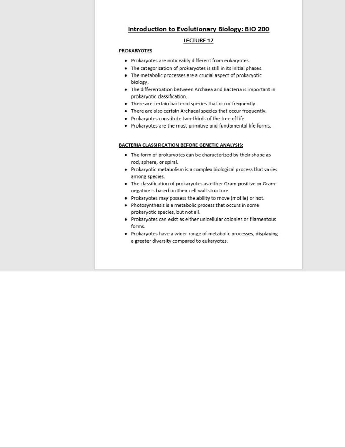 Introduction to Evolutionary Biology BIO 200 Lecture 12 - MY Notes Page ...