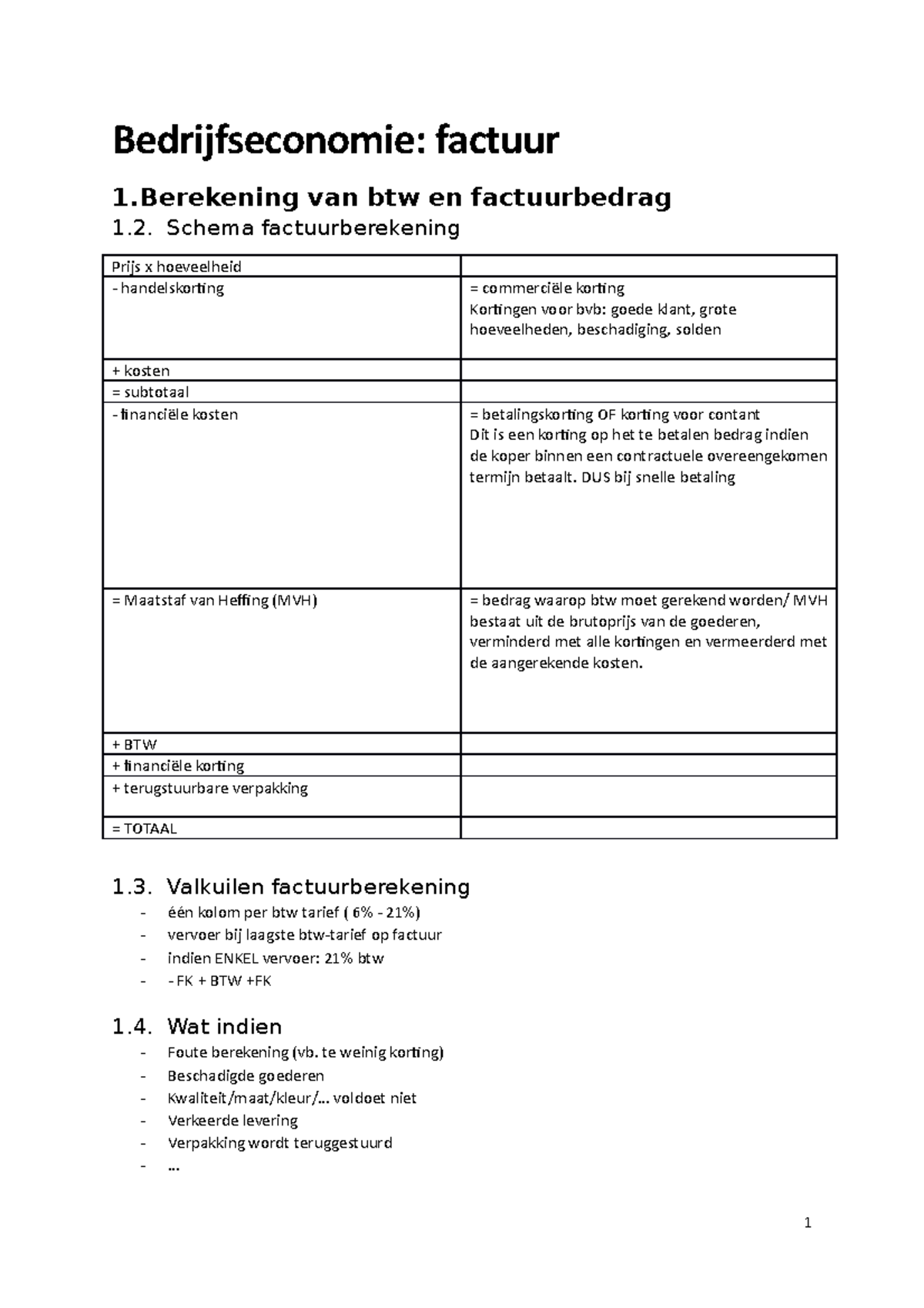 Bedrijfseconomie Samenvatting Fractuur - Bedrijfseconomie: Factuur 1 ...