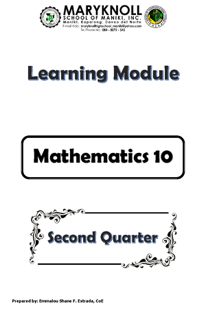 Q2-week 1-5 - JHS Mathematics - Prepared by: Emmalou Shane F. Estrada ...