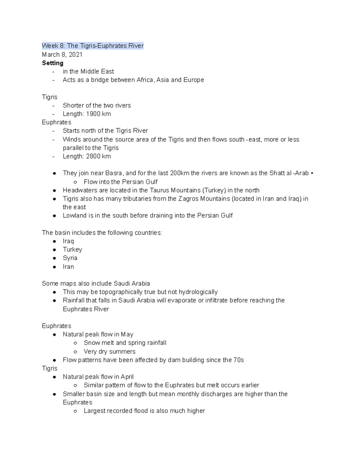 Week 8 The TigrisEuphrates River Week 8 The TigrisEuphrates River